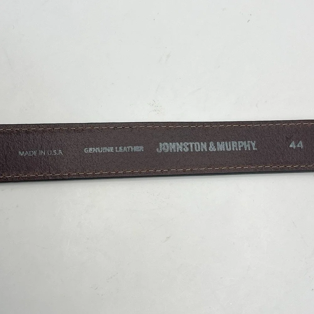 Johnston & Murphy Deaton Leather Belt 44 Dark Brown Contrast Stitching USA Made